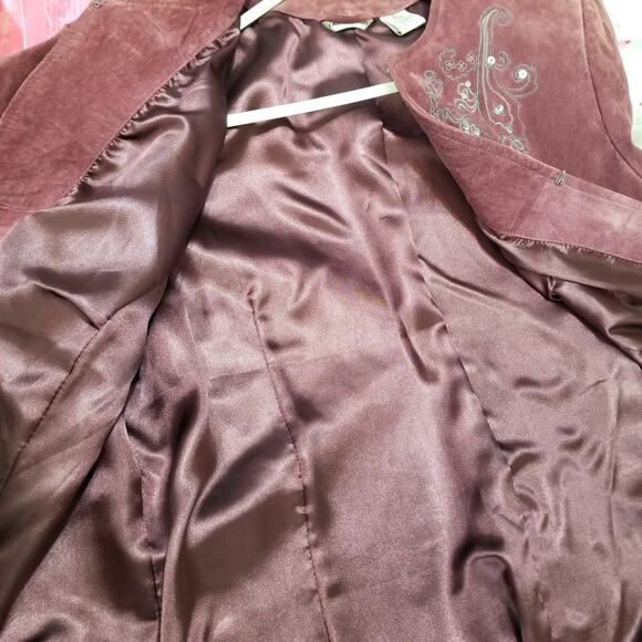 VTG- Laura Ashley Elegant Embellished Suede Leather Jacket Blazer Purple Size XL - Picture 6 of 12
